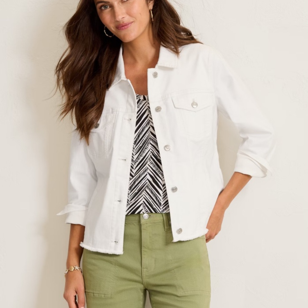 Tommy Bahama white Ella twill jean jacket Sz XL New without tags